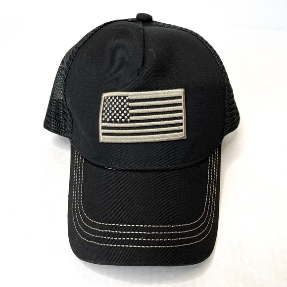 American Flag USA Hat Black Gold Mesh Back Snap Mens Gift Womens Glitter OS NEW - Picture 3 of 8